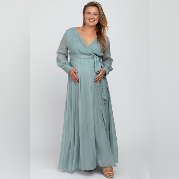 Mint long sleeve chiffon maxi dress nwot maternity - Picture 1 of 5